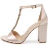 imageFSJ Women Wedding T Strap Open Toe Sandals Rhinestones Crystal Studded Chunky High Heel Buckled Shoes Size 415 USChampagne