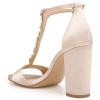 imageFSJ Women Wedding T Strap Open Toe Sandals Rhinestones Crystal Studded Chunky High Heel Buckled Shoes Size 415 USChampagne