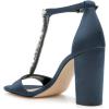 imageFSJ Women Wedding T Strap Open Toe Sandals Rhinestones Crystal Studded Chunky High Heel Buckled Shoes Size 415 USDark Blue