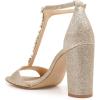 imageFSJ Women Wedding T Strap Open Toe Sandals Rhinestones Crystal Studded Chunky High Heel Buckled Shoes Size 415 USGold