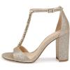 imageFSJ Women Wedding T Strap Open Toe Sandals Rhinestones Crystal Studded Chunky High Heel Buckled Shoes Size 415 USGold
