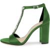 imageFSJ Women Wedding T Strap Open Toe Sandals Rhinestones Crystal Studded Chunky High Heel Buckled Shoes Size 415 USGreen
