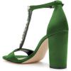 imageFSJ Women Wedding T Strap Open Toe Sandals Rhinestones Crystal Studded Chunky High Heel Buckled Shoes Size 415 USGreen