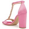 imageFSJ Women Wedding T Strap Open Toe Sandals Rhinestones Crystal Studded Chunky High Heel Buckled Shoes Size 415 USHot Pink