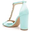 imageFSJ Women Wedding T Strap Open Toe Sandals Rhinestones Crystal Studded Chunky High Heel Buckled Shoes Size 415 USLight Cyan