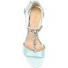 imageFSJ Women Wedding T Strap Open Toe Sandals Rhinestones Crystal Studded Chunky High Heel Buckled Shoes Size 415 USLight Cyan