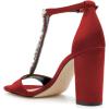 imageFSJ Women Wedding T Strap Open Toe Sandals Rhinestones Crystal Studded Chunky High Heel Buckled Shoes Size 415 USRed
