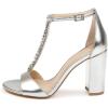 imageFSJ Women Wedding T Strap Open Toe Sandals Rhinestones Crystal Studded Chunky High Heel Buckled Shoes Size 415 USSilver