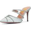 imageFSJ Women Elegant Rhinestone Sandals Mules Glitter Slip On Pointed Closed Toe Slide Slipper Stiletto High Heel Studded Strappy Pumps Backless Party Wedding Dress Shoes Size 415 USSilver