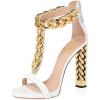 imageFSJ Women Sexy TStrap Gold Metal Chain Chunky High Heel Sandal Open Toe Ankle Strap Pump Back Zipper Bridal Wedding Party Shoes Size 415 USWhite