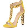 imageFSJ Women Sexy TStrap Gold Metal Chain Chunky High Heel Sandal Open Toe Ankle Strap Pump Back Zipper Bridal Wedding Party Shoes Size 415 USYellow