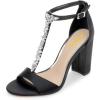 imageFSJ Women Wedding T Strap Open Toe Sandals Rhinestones Crystal Studded Chunky High Heel Buckled Shoes Size 415 USBlack