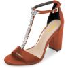 imageFSJ Women Wedding T Strap Open Toe Sandals Rhinestones Crystal Studded Chunky High Heel Buckled Shoes Size 415 USBrown