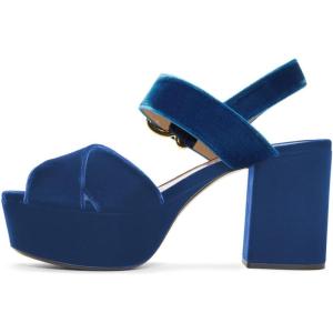 imageFSJ Women Peep Toe Chunky High Heels Platform Sandals Ankle Strap Velvet ampamp Suede Summer Dress Wedding Prom Shoes Size 415 USBlue Velvet