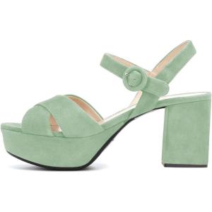imageFSJ Women Peep Toe Chunky High Heels Platform Sandals Ankle Strap Velvet ampamp Suede Summer Dress Wedding Prom Shoes Size 415 USGrass Green