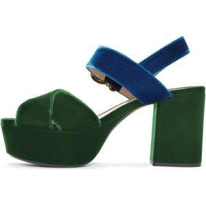imageFSJ Women Peep Toe Chunky High Heels Platform Sandals Ankle Strap Velvet ampamp Suede Summer Dress Wedding Prom Shoes Size 415 USGreen