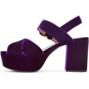 imageFSJ Women Peep Toe Chunky High Heels Platform Sandals Ankle Strap Velvet ampamp Suede Summer Dress Wedding Prom Shoes Size 415 USPurple Velvet