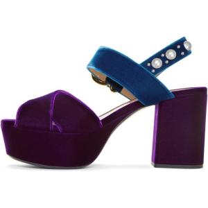 imageFSJ Women Peep Toe Chunky High Heels Platform Sandals Ankle Strap Velvet ampamp Suede Summer Dress Wedding Prom Shoes Size 415 USPurplepearls