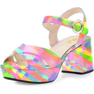 imageFSJ Women Peep Toe Chunky High Heels Platform Sandals Ankle Strap Velvet ampamp Suede Summer Dress Wedding Prom Shoes Size 415 USRainbow
