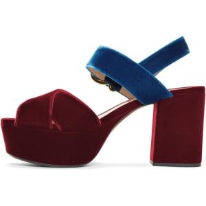 imageFSJ Women Peep Toe Chunky High Heels Platform Sandals Ankle Strap Velvet ampamp Suede Summer Dress Wedding Prom Shoes Size 415 USRed