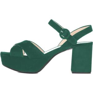 imageFSJ Women Peep Toe Chunky High Heels Platform Sandals Ankle Strap Velvet ampamp Suede Summer Dress Wedding Prom Shoes Size 415 USSeagreen Suede