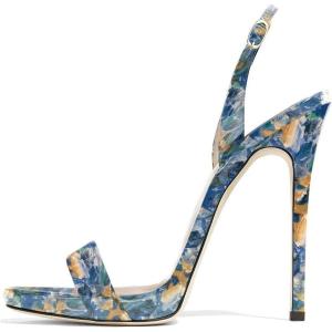 imageFSJ Women Sexy High Heel Stiletto Sandal Back Strap Slingback Open Toe Evening Party Dance Graceful Shoes Size 415 USBlue Painting