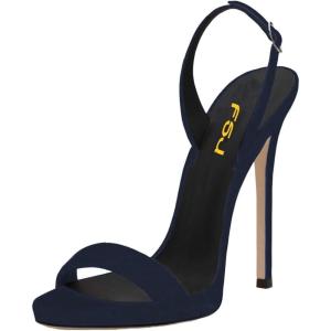 imageFSJ Women Sexy High Heel Stiletto Sandal Back Strap Slingback Open Toe Evening Party Dance Graceful Shoes Size 415 USDark Bluesuede