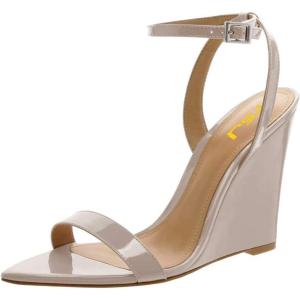 imageWomen Hot Summer Open Toe Sandals Ankle Strap Wedge High Heeled Casual Patent Leather Shoes Size 415 USGrey