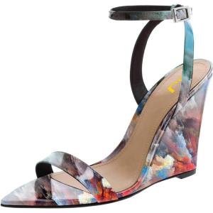 imageWomen Hot Summer Open Toe Sandals Ankle Strap Wedge High Heeled Casual Patent Leather Shoes Size 415 USPigment