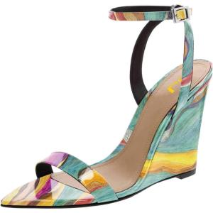 imageWomen Hot Summer Open Toe Sandals Ankle Strap Wedge High Heeled Casual Patent Leather Shoes Size 415 USQuicksand