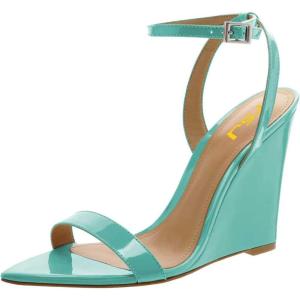 imageWomen Hot Summer Open Toe Sandals Ankle Strap Wedge High Heeled Casual Patent Leather Shoes Size 415 USTurquoise