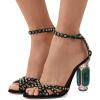 imageFSJ Women Fashion Open Almond Toe Ankle Strap Sandals Chunky High Heel Crystal Rhinestone Pumps Wedding Party Evening ShoesBlack