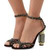 imageFSJ Women Fashion Open Almond Toe Ankle Strap Sandals Chunky High Heel Crystal Rhinestone Pumps Wedding Party Evening ShoesBlack Heeled