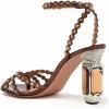 imageFSJ Women Fashion Open Almond Toe Ankle Strap Sandals Chunky High Heel Crystal Rhinestone Pumps Wedding Party Evening ShoesBrown