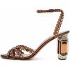 imageFSJ Women Fashion Open Almond Toe Ankle Strap Sandals Chunky High Heel Crystal Rhinestone Pumps Wedding Party Evening ShoesBrown