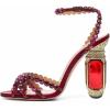 imageFSJ Women Fashion Open Almond Toe Ankle Strap Sandals Chunky High Heel Crystal Rhinestone Pumps Wedding Party Evening ShoesBurgundy