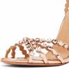 imageFSJ Women Fashion Open Almond Toe Ankle Strap Sandals Chunky High Heel Crystal Rhinestone Pumps Wedding Party Evening ShoesChampaign Gold
