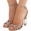 imageFSJ Women Fashion Open Almond Toe Ankle Strap Sandals Chunky High Heel Crystal Rhinestone Pumps Wedding Party Evening ShoesClear Heeled