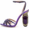 imageFSJ Women Fashion Open Almond Toe Ankle Strap Sandals Chunky High Heel Crystal Rhinestone Pumps Wedding Party Evening ShoesDeep Purple