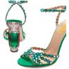 imageFSJ Women Fashion Open Almond Toe Ankle Strap Sandals Chunky High Heel Crystal Rhinestone Pumps Wedding Party Evening ShoesGreen