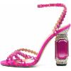 imageFSJ Women Fashion Open Almond Toe Ankle Strap Sandals Chunky High Heel Crystal Rhinestone Pumps Wedding Party Evening ShoesPink