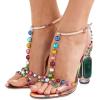 imageFSJ Women Fashion Open Almond Toe Ankle Strap Sandals Chunky High Heel Crystal Rhinestone Pumps Wedding Party Evening ShoesRainbow