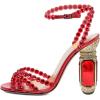 imageFSJ Women Fashion Open Almond Toe Ankle Strap Sandals Chunky High Heel Crystal Rhinestone Pumps Wedding Party Evening ShoesRed Clear