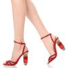 imageFSJ Women Fashion Open Almond Toe Ankle Strap Sandals Chunky High Heel Crystal Rhinestone Pumps Wedding Party Evening ShoesRed Heeled