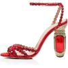 imageFSJ Women Fashion Open Almond Toe Ankle Strap Sandals Chunky High Heel Crystal Rhinestone Pumps Wedding Party Evening ShoesRed Heeled