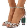 imageFSJ Women Fashion Open Almond Toe Ankle Strap Sandals Chunky High Heel Crystal Rhinestone Pumps Wedding Party Evening ShoesSilver