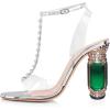imageFSJ Women Fashion Open Almond Toe Ankle Strap Sandals Chunky High Heel Crystal Rhinestone Pumps Wedding Party Evening ShoesSilvertransparent