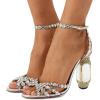 imageFSJ Women Fashion Open Almond Toe Ankle Strap Sandals Chunky High Heel Crystal Rhinestone Pumps Wedding Party Evening ShoesTransparent Heeled