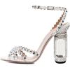 imageFSJ Women Fashion Open Almond Toe Ankle Strap Sandals Chunky High Heel Crystal Rhinestone Pumps Wedding Party Evening ShoesWhite Heel