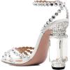 imageFSJ Women Fashion Open Almond Toe Ankle Strap Sandals Chunky High Heel Crystal Rhinestone Pumps Wedding Party Evening ShoesWhite Heel